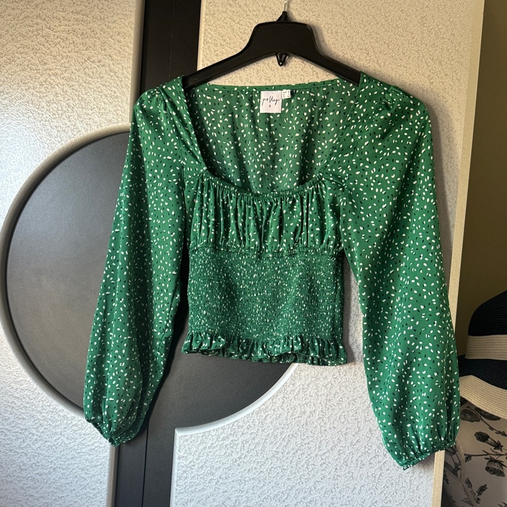Polly Chic Green Polka Dot Blouse Size 4